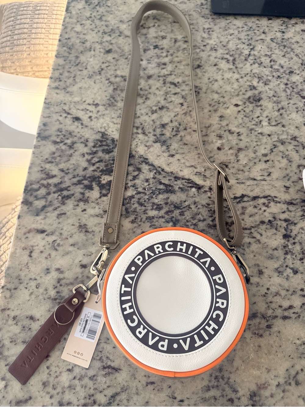 Round Crossbody Bag - White & Orange